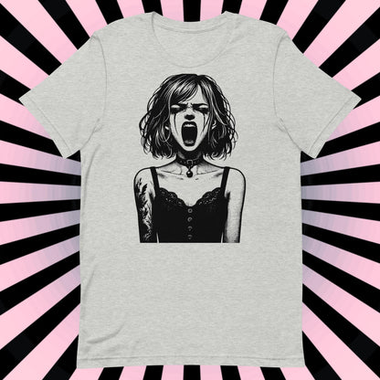 Cyberpunk Goth Screaming Girl T-Shirt Y2K Pastel Goth Techwear Tee Unique Whimsigoth Weirdcore Fashion Top