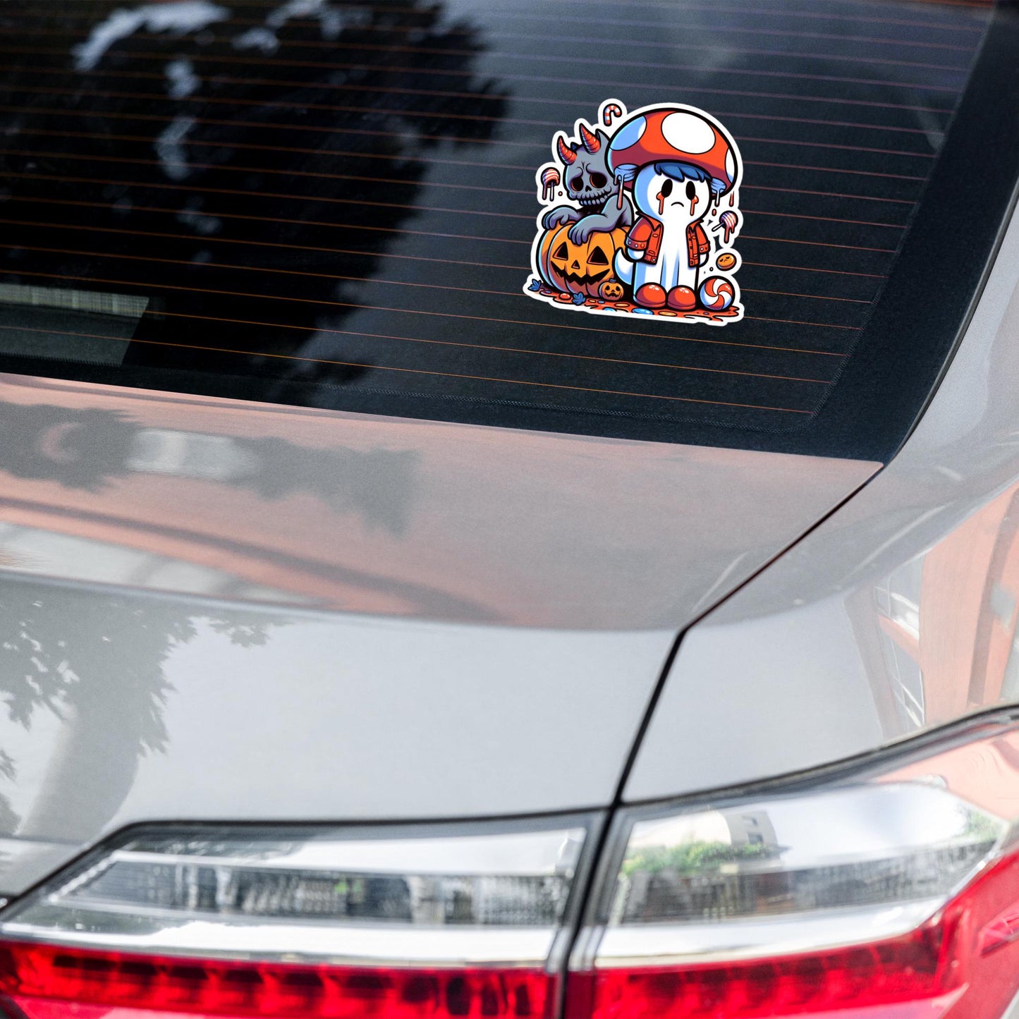 Sticker Weirdcore Ghost with Mushroom hat with Demon Waterproof Vinyl Sticker