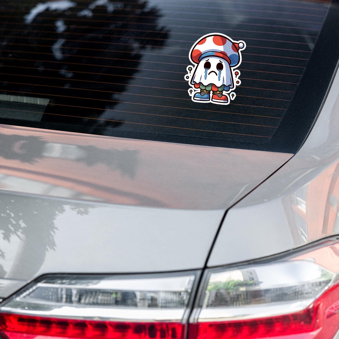 Sticker Weirdcore Crying Ghost with Funny Hat Waterproof Vinyl Halloween Sticker