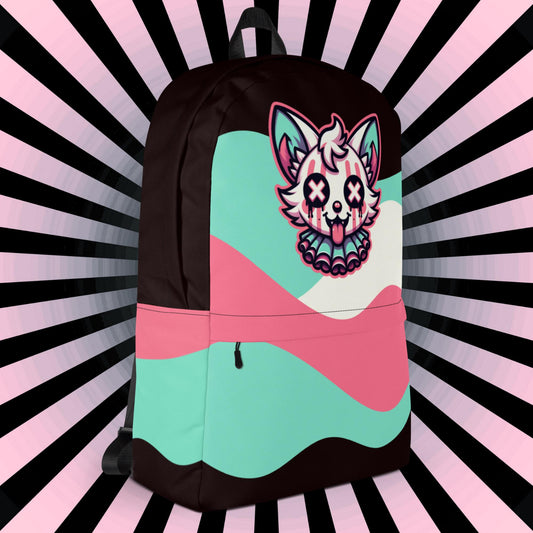 Pastel Goth Weirdcore Cute Fox Clown Book Bag, Clowncore Gore Grunge Knap Sack School Bookbag