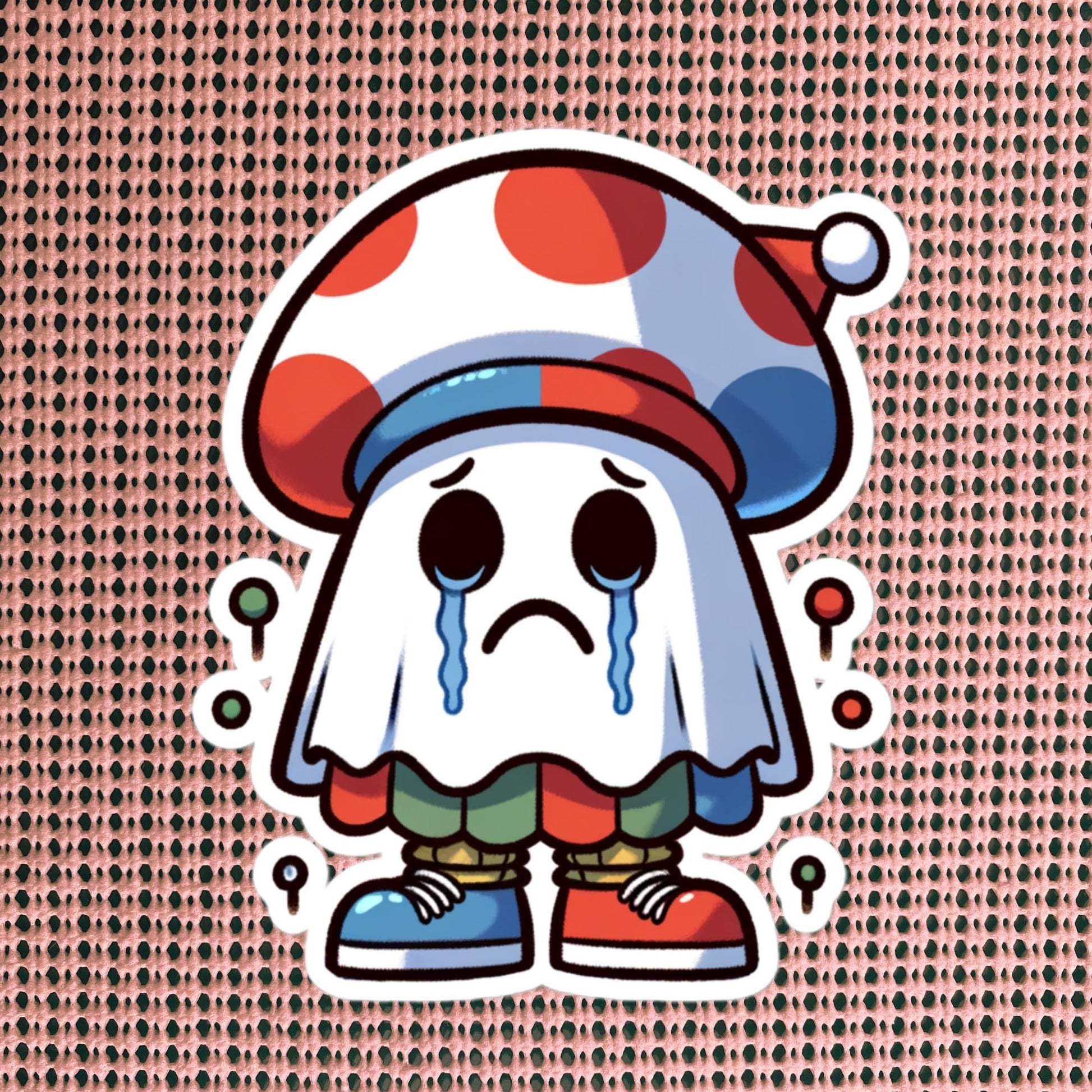 Sticker Weirdcore Crying Ghost with Funny Hat Waterproof Vinyl Halloween Sticker
