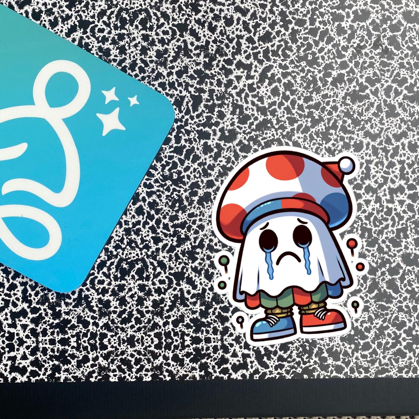 Sticker Weirdcore Crying Ghost with Funny Hat Waterproof Vinyl Halloween Sticker