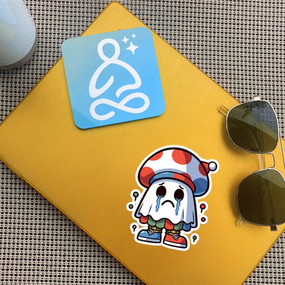 Sticker Weirdcore Crying Ghost with Funny Hat Waterproof Vinyl Halloween Sticker