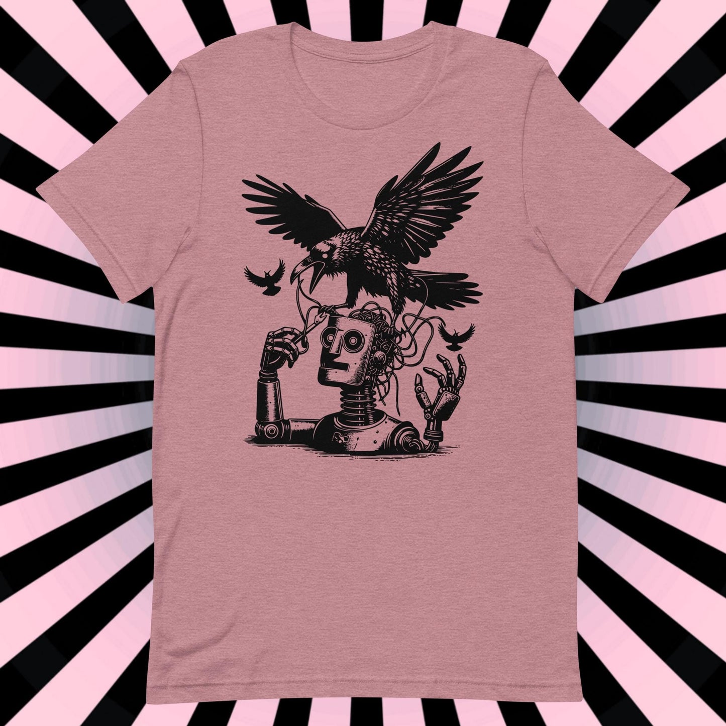 Raven Shirt Robot vs Raven Crewneck Tee Warcore Techwear Steampunk Shirt Warcore Style T-Shirt Unique Pastel Goth Gift