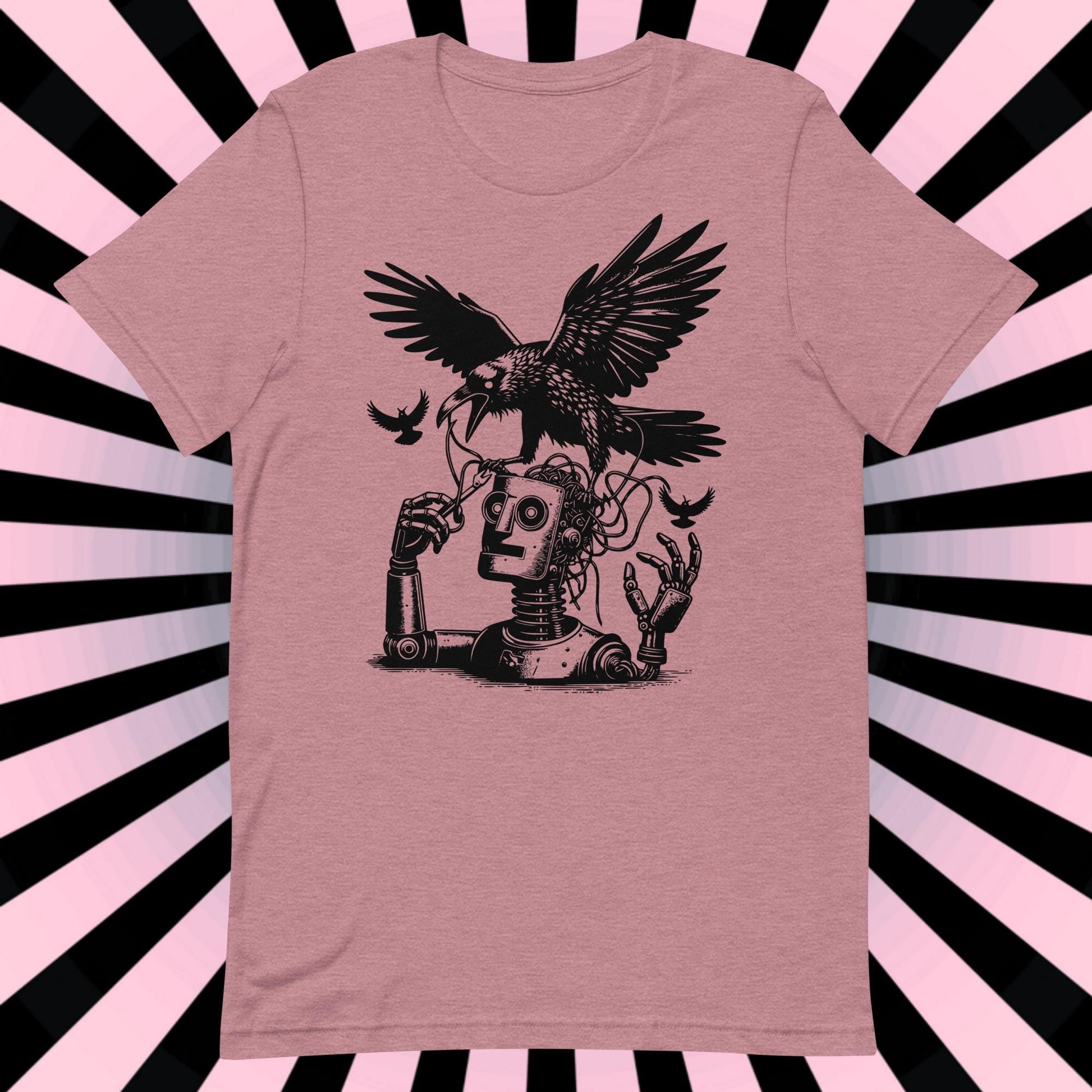 Raven Shirt Robot vs Raven Crewneck Tee Warcore Techwear Steampunk Shirt Warcore Style T-Shirt Unique Pastel Goth Gift