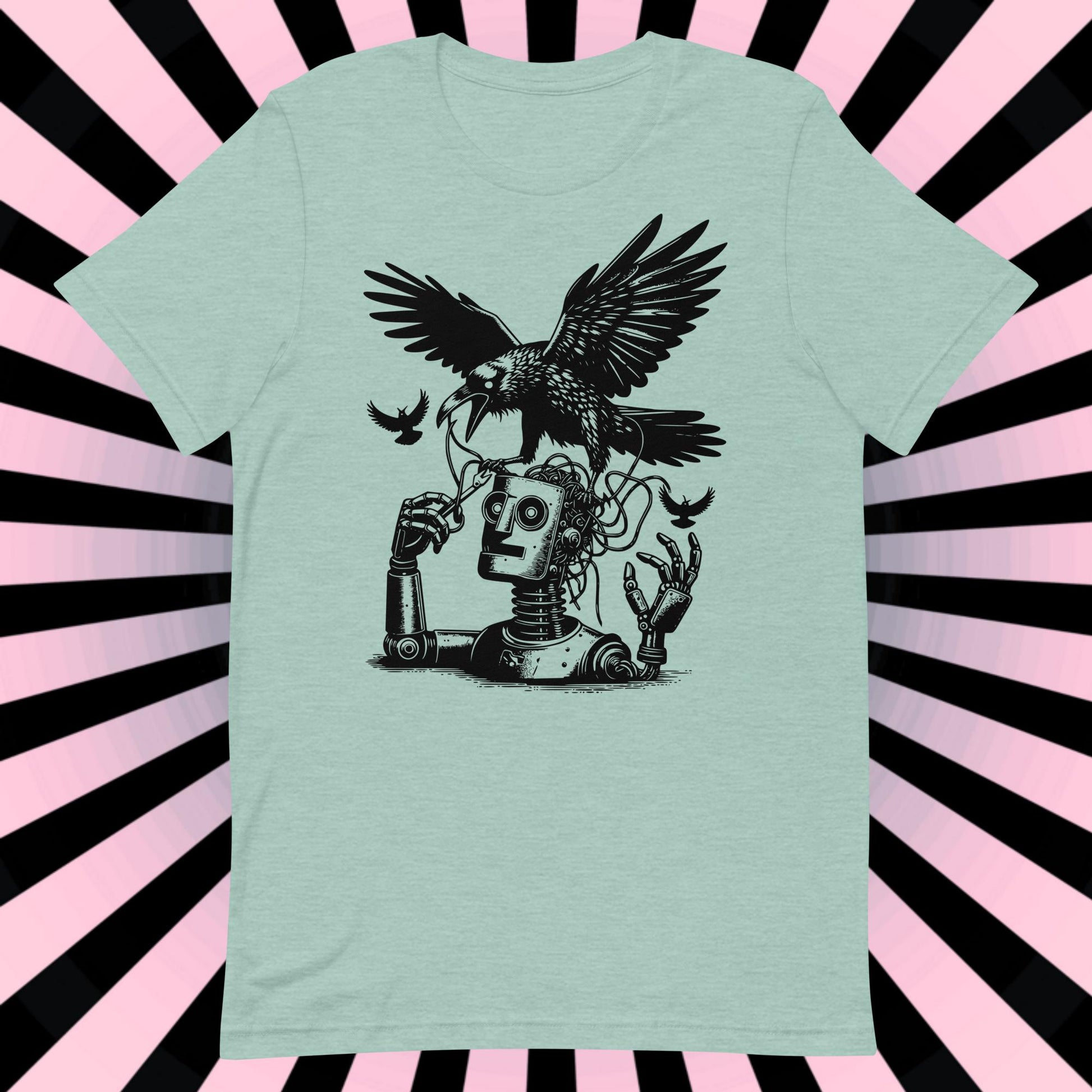 Raven Shirt Robot vs Raven Crewneck Tee Warcore Techwear Steampunk Shirt Warcore Style T-Shirt Unique Pastel Goth Gift