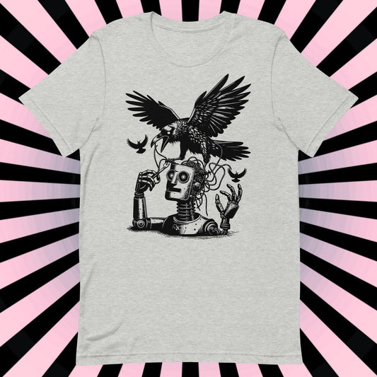 Raven Shirt Robot vs Raven Crewneck Tee Warcore Techwear Steampunk Shirt Warcore Style T-Shirt Unique Pastel Goth Gift