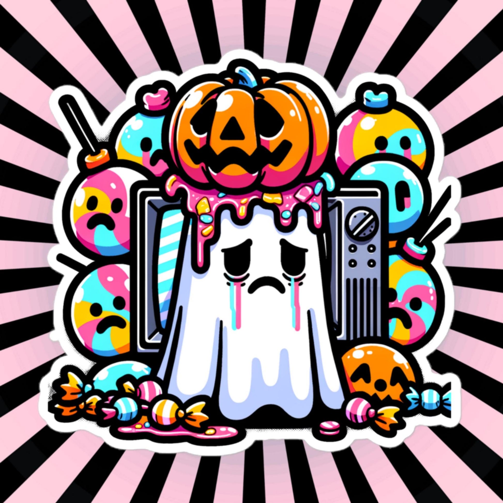 Weirdcore Ghost with Pumpkin on Head Television Halloween Vinyl Waterproof Sticker