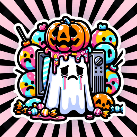 Weirdcore Ghost with Pumpkin on Head Television Halloween Vinyl Waterproof Sticker
