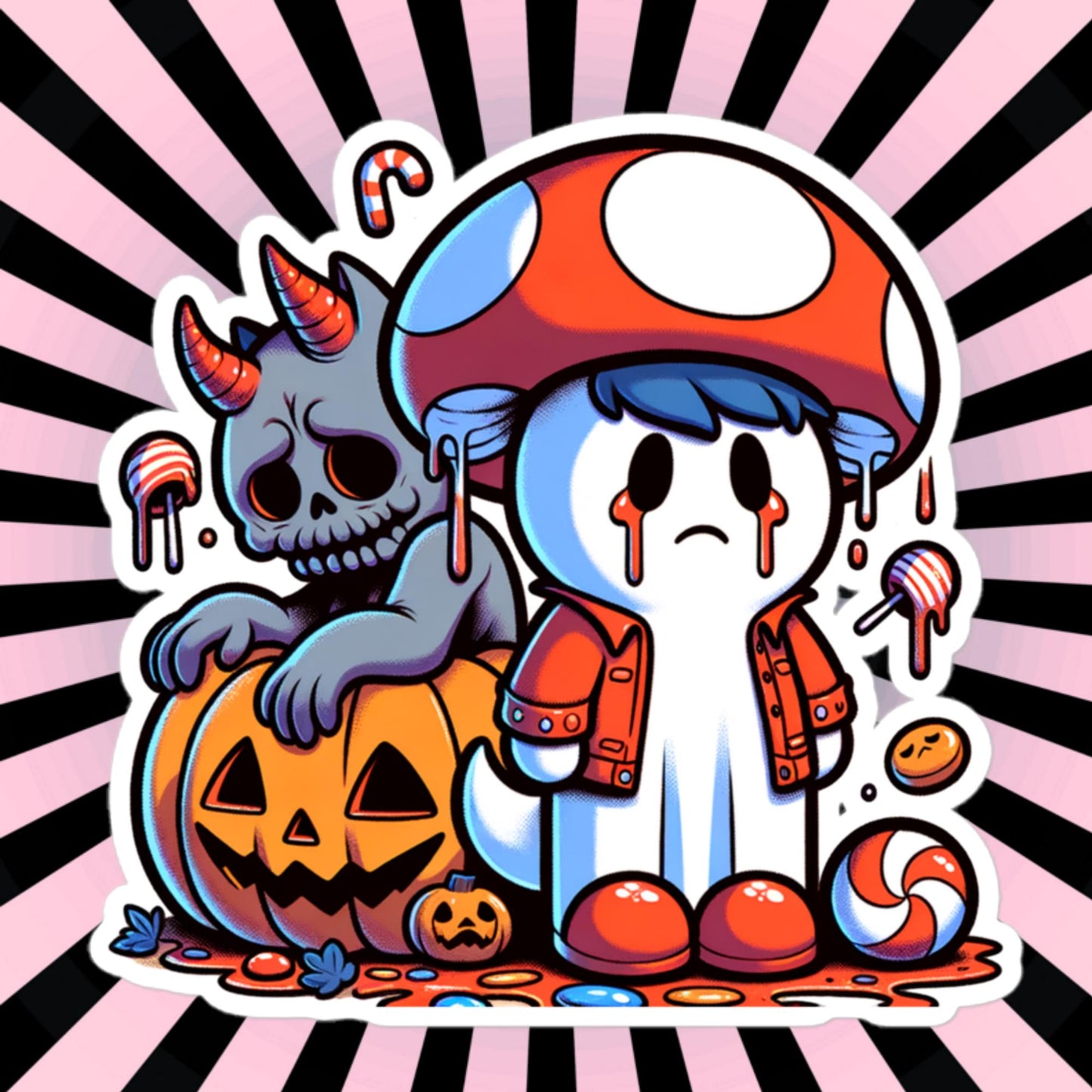 Sticker Weirdcore Ghost with Mushroom hat with Demon Waterproof Vinyl Sticker
