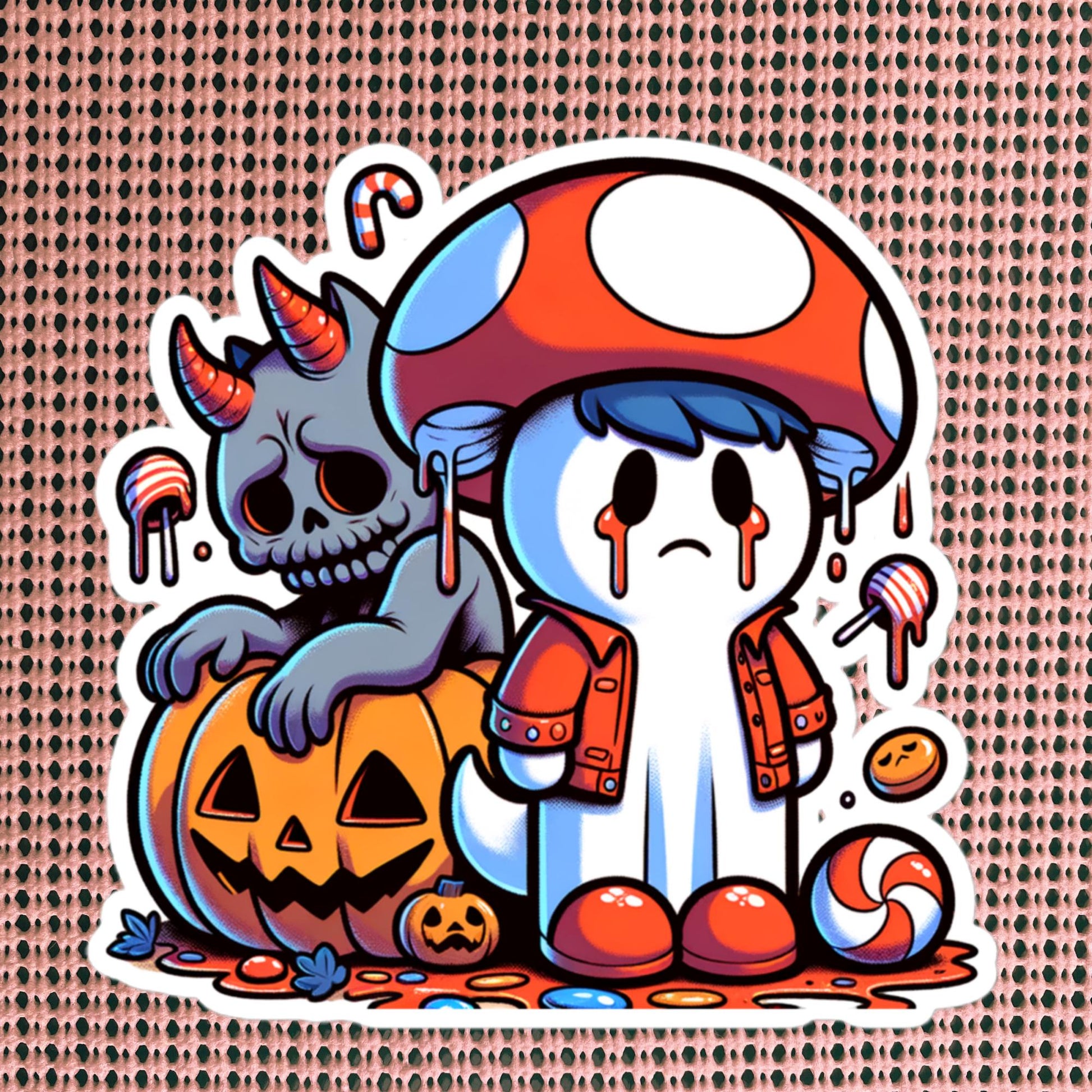 Sticker Weirdcore Ghost with Mushroom hat with Demon Waterproof Vinyl Sticker