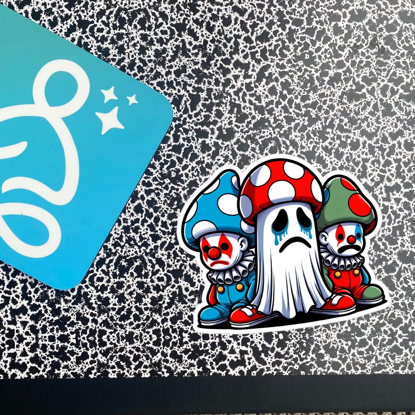 Sticker Sad little Clowns and Ghost with Mushroom Hats Weirdcore Clowncore Waterproof Vinyl Sticker