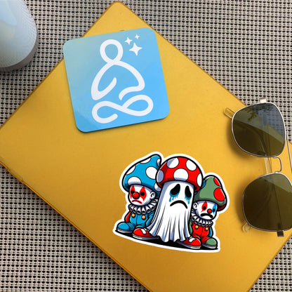 Sticker Sad little Clowns and Ghost with Mushroom Hats Weirdcore Clowncore Waterproof Vinyl Sticker