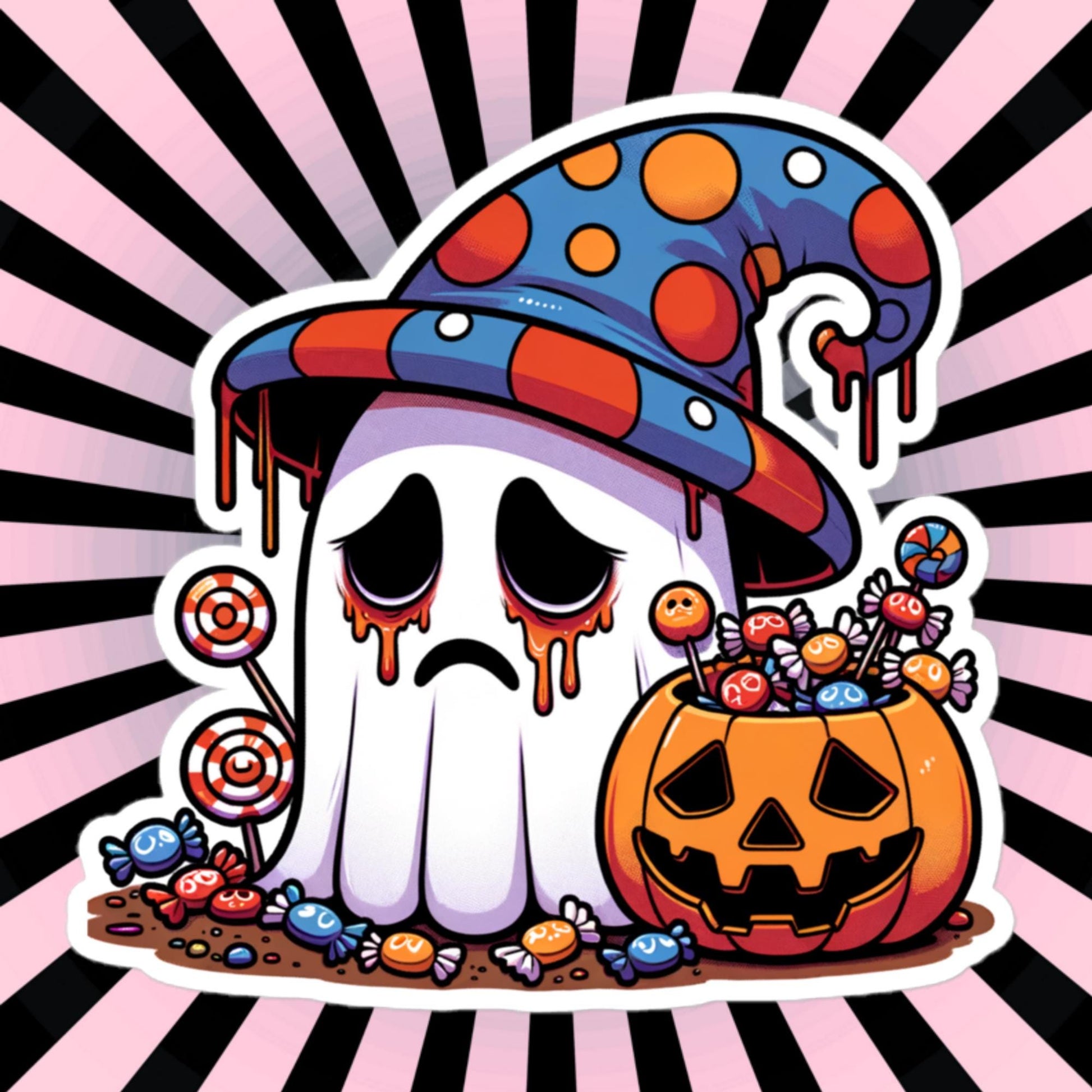 Waterproof Vinyl Sticker of Sad Little Ghost Halloween Candy Weirdcore Sticker
