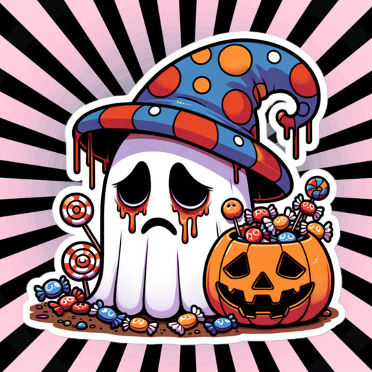 Waterproof Vinyl Sticker of Sad Little Ghost Halloween Candy Weirdcore Sticker