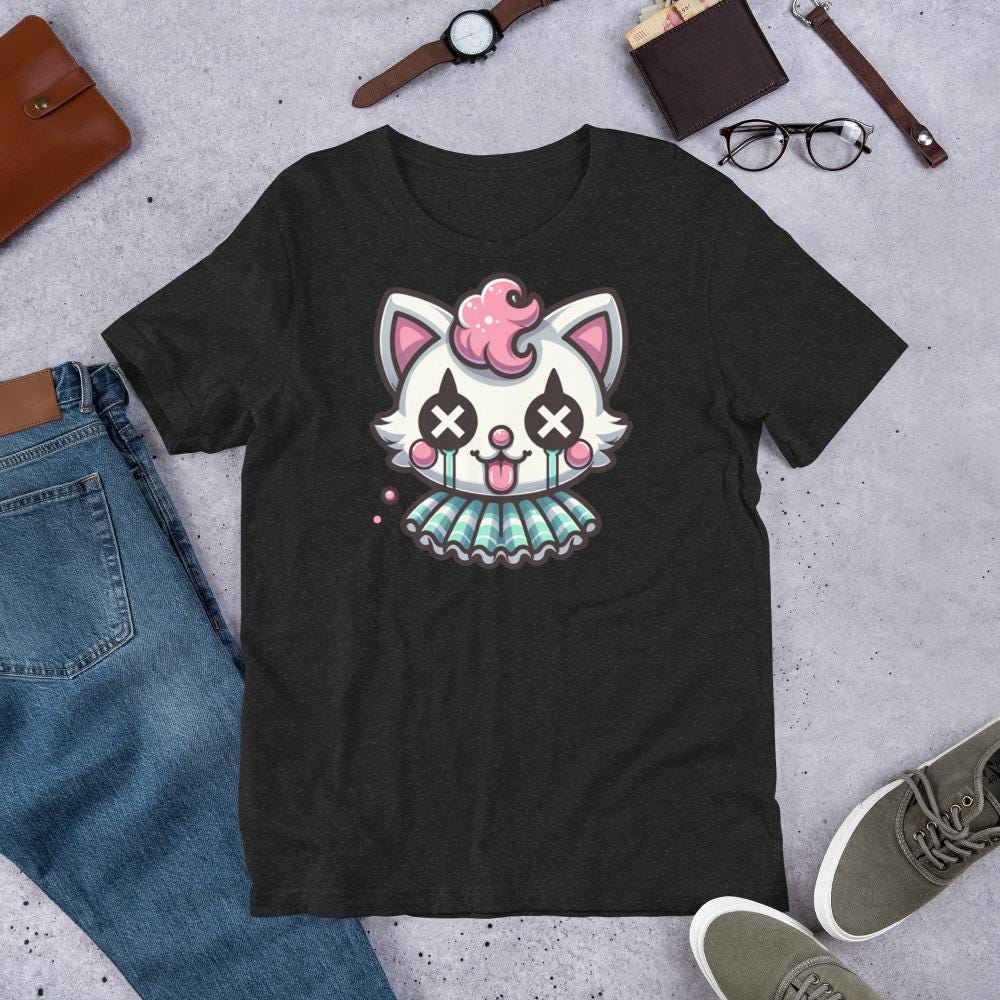 Creepy Cute Kitten Clown T-Shirt Weirdcore Clowncore Cat Pastel Goth Grunge Tee Shirt