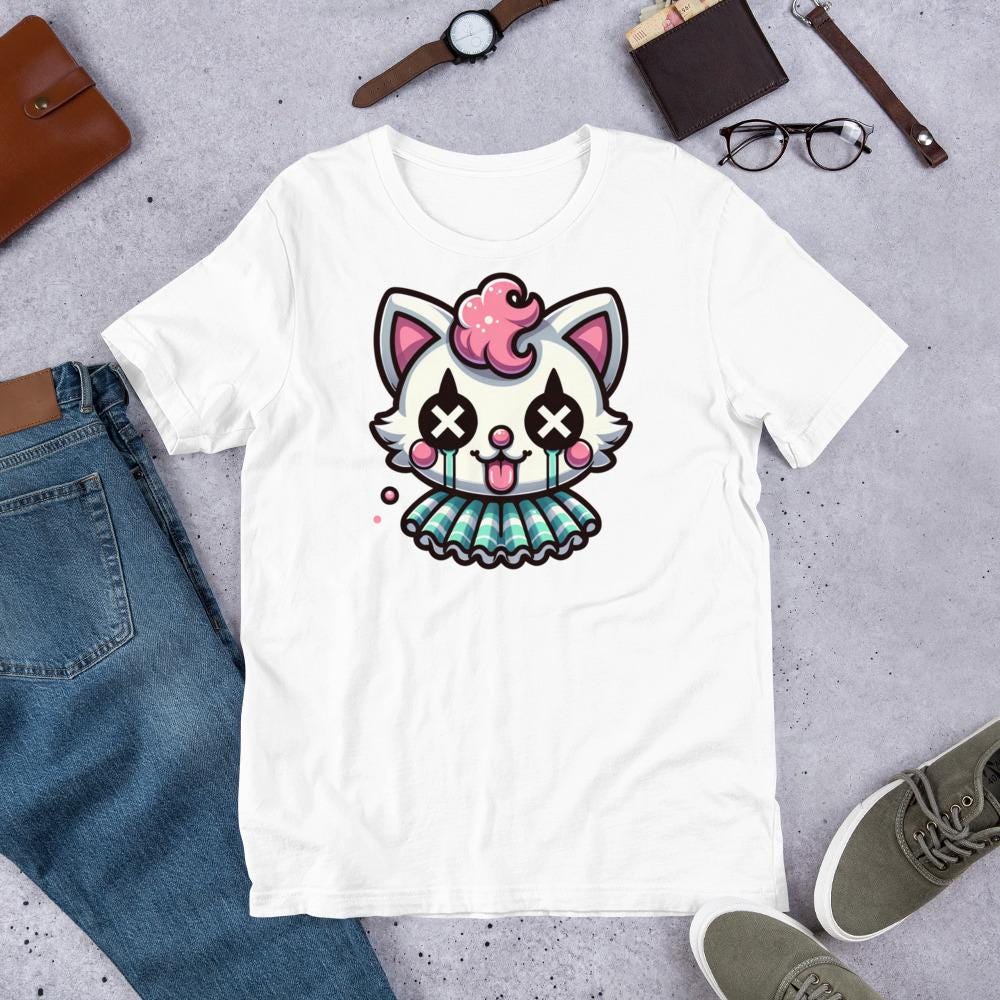 Creepy Cute Kitten Clown T-Shirt Weirdcore Clowncore Cat Pastel Goth Grunge Tee Shirt