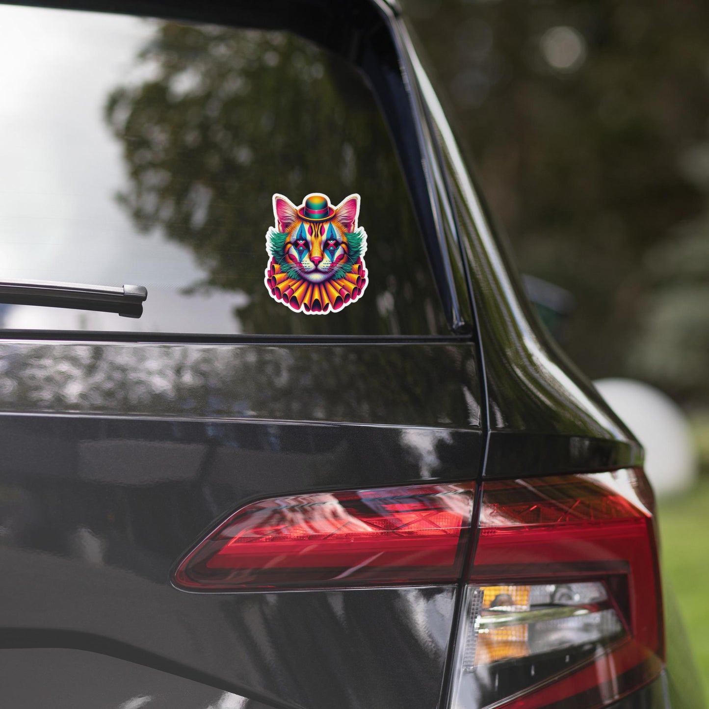 Trippy Weird Evil Clown Cat Vinyl Sticker Weirdcore Clowncore Creepy Kitty Grunge Goth Waterproof Sticker