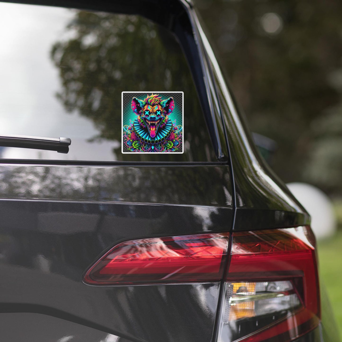 Square Neon Goth Weird Evil Clown Hyena Vinyl Sticker Weirdcore Clowncore Creepy Animal Grunge Goth Waterproof Sticker