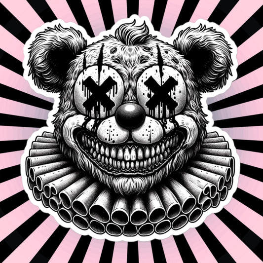 Macabre Horror Gothic Bear Clown Vinyl Sticker Gore Clowncore Gothic Evil Clown Weirdcore Waterproof Sticker
