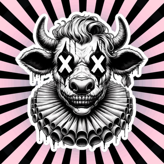 Macabre Horror Gothic Cow Clown Vinyl Sticker Gore Clowncore Gothic Evil Clown Weirdcore Waterproof Sticker