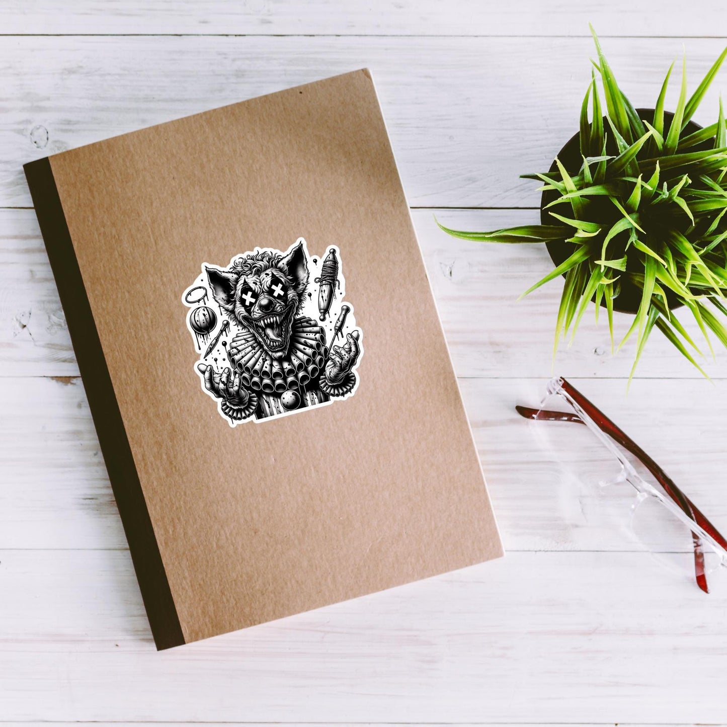 Dark Macabre Horror Gothic Hyena Clown Vinyl Sticker Gore Clowncore Gothic Evil Clown Weirdcore Waterproof Sticker