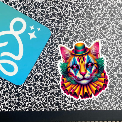 Trippy Weird Evil Clown Cat Vinyl Sticker Weirdcore Clowncore Creepy Kitty Grunge Goth Waterproof Sticker