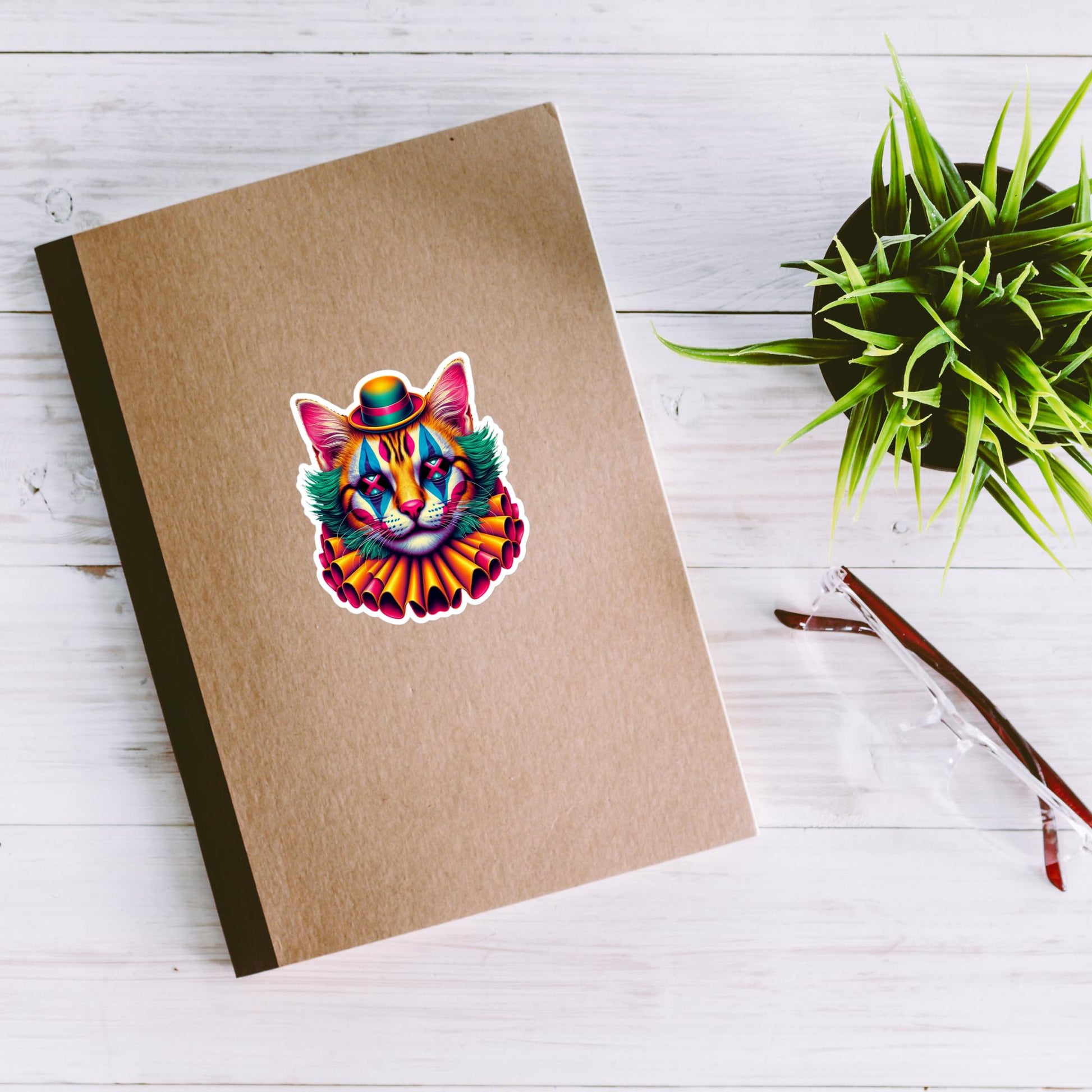 Trippy Weird Evil Clown Cat Vinyl Sticker Weirdcore Clowncore Creepy Kitty Grunge Goth Waterproof Sticker