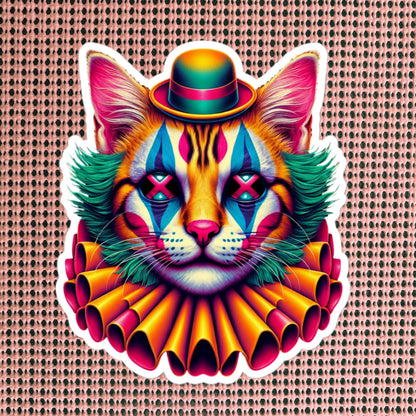 Trippy Weird Evil Clown Cat Vinyl Sticker Weirdcore Clowncore Creepy Kitty Grunge Goth Waterproof Sticker