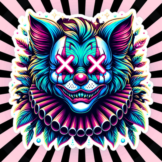 Neon Goth Weird Evil Clown Cat Vinyl Sticker Weirdcore Clowncore Creepy Kitty Grunge Goth Waterproof Sticker