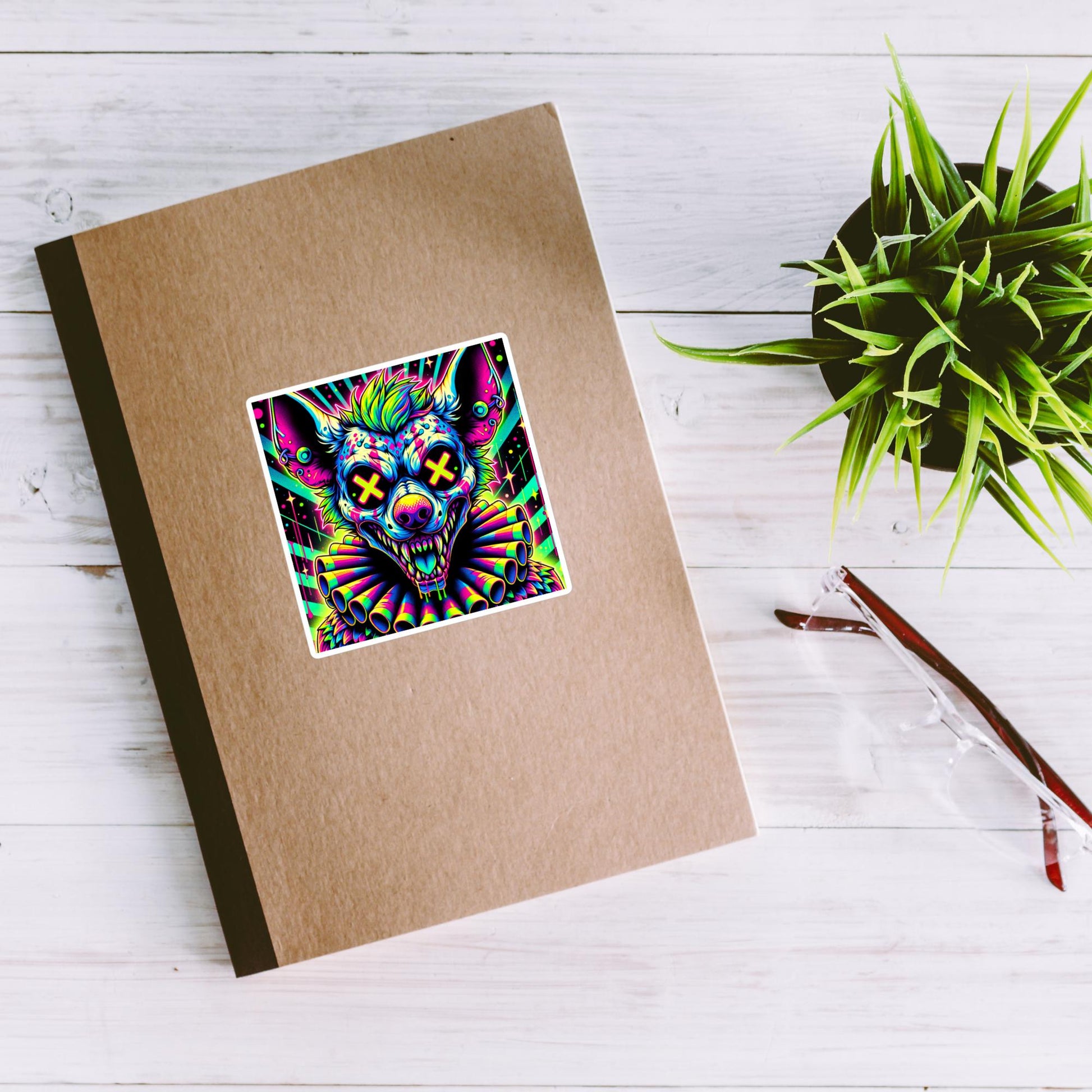 Spooky Neon Goth Weird Evil Clown Hyena Vinyl Sticker Weirdcore Clowncore Creepy Animal Grunge Goth Waterproof Sticker