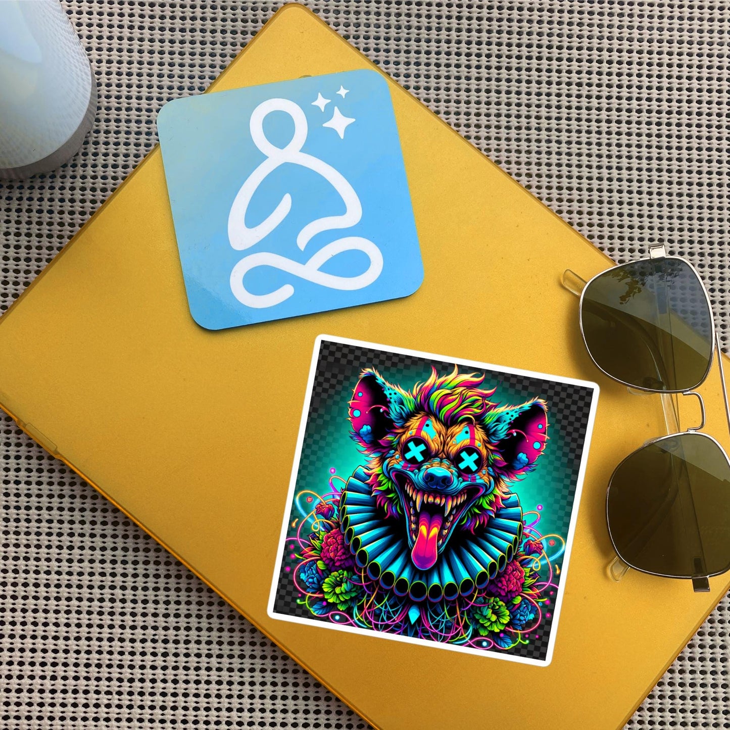 Square Neon Goth Weird Evil Clown Hyena Vinyl Sticker Weirdcore Clowncore Creepy Animal Grunge Goth Waterproof Sticker