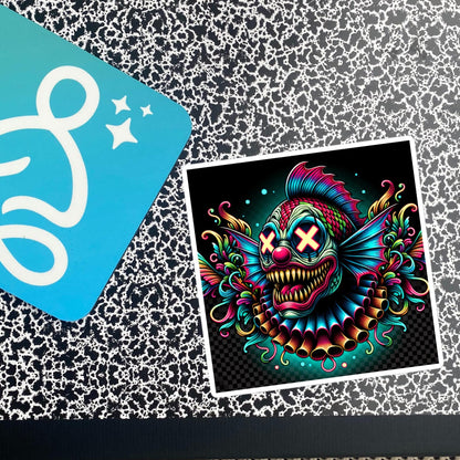 Square Neon Goth Weird Evil Clown Fish Vinyl Sticker Weirdcore Clowncore Creepy Animal Grunge Goth Waterproof Sticker
