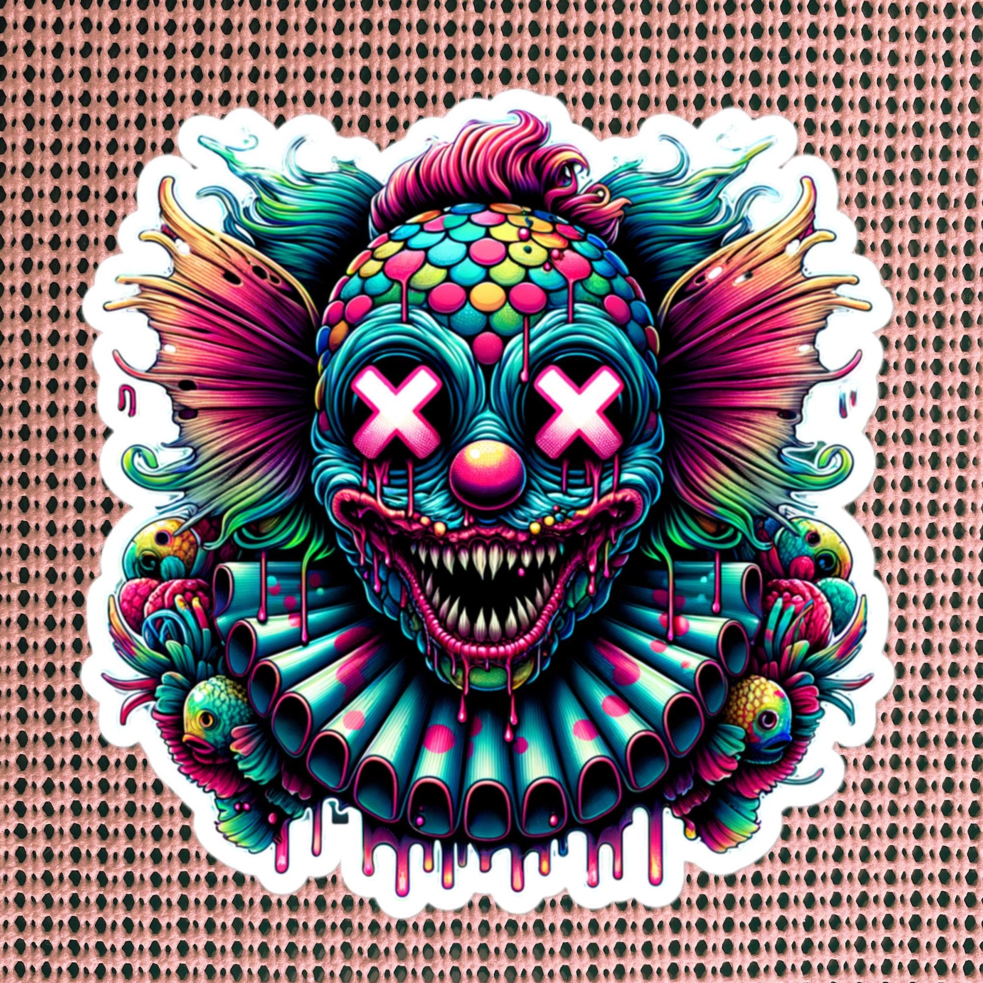 Trippy Weird Evil Clown Demon Vinyl Sticker Weirdcore Clowncore Creepy Clown Grunge Goth Waterproof Sticker