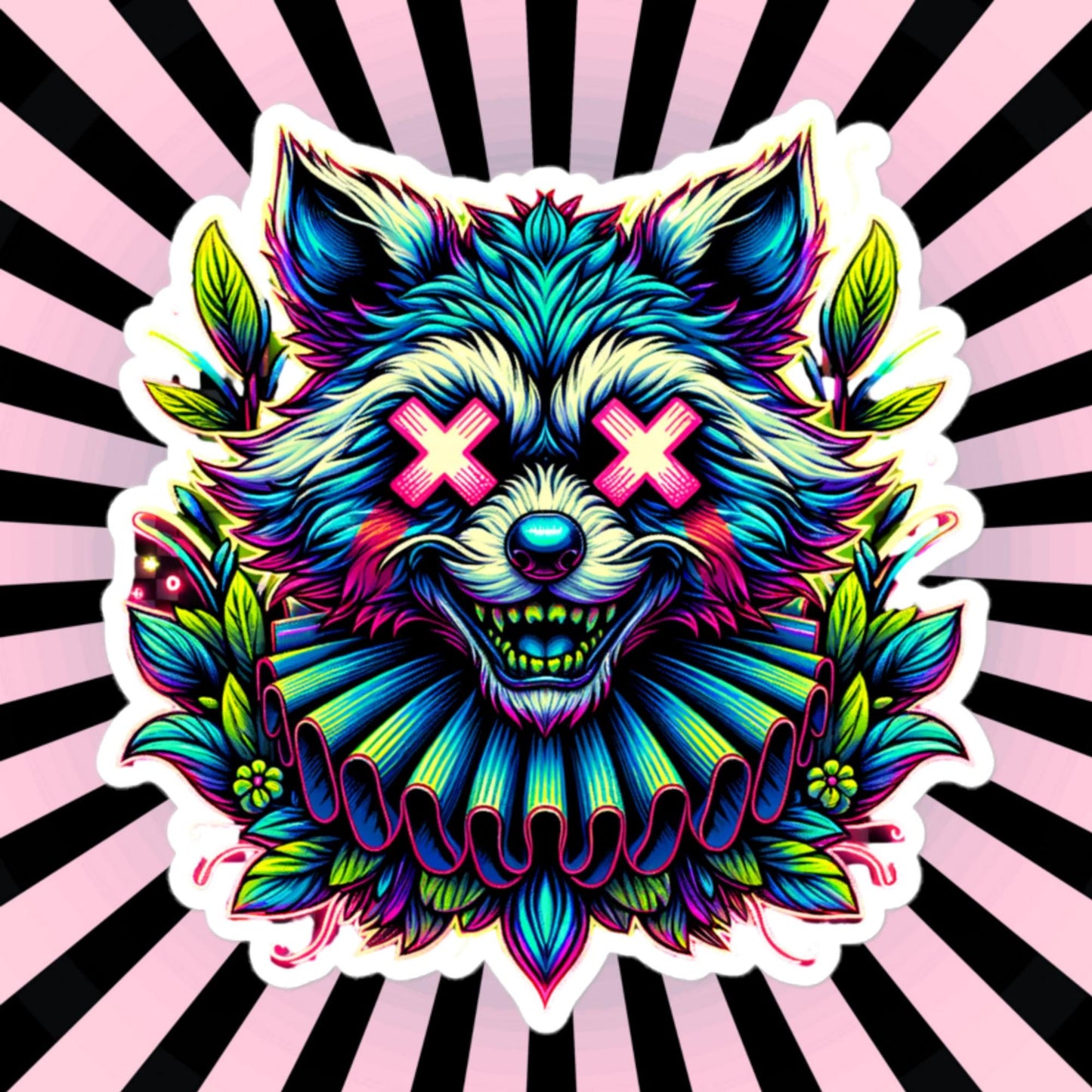 Trippy Weird Evil Clown Raccoon Vinyl Sticker Weirdcore Clowncore Creepy Trash Panda Grunge Goth Waterproof Sticker
