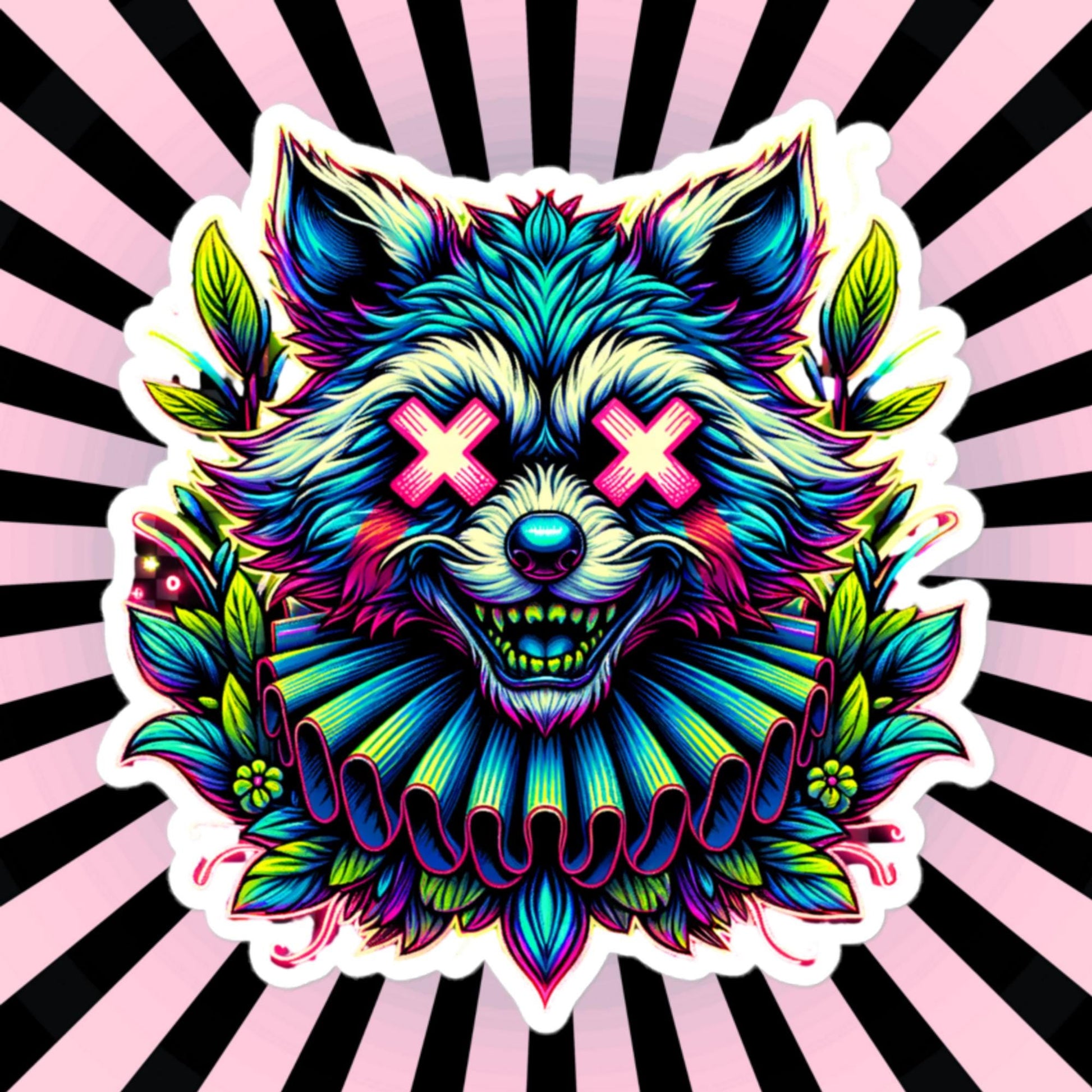 Trippy Weird Evil Clown Raccoon Vinyl Sticker Weirdcore Clowncore Creepy Trash Panda Grunge Goth Waterproof Sticker