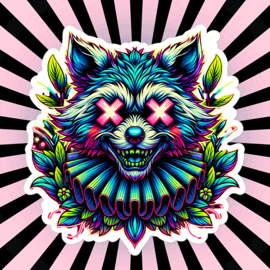 Trippy Weird Evil Clown Raccoon Vinyl Sticker Weirdcore Clowncore Creepy Trash Panda Grunge Goth Waterproof Sticker