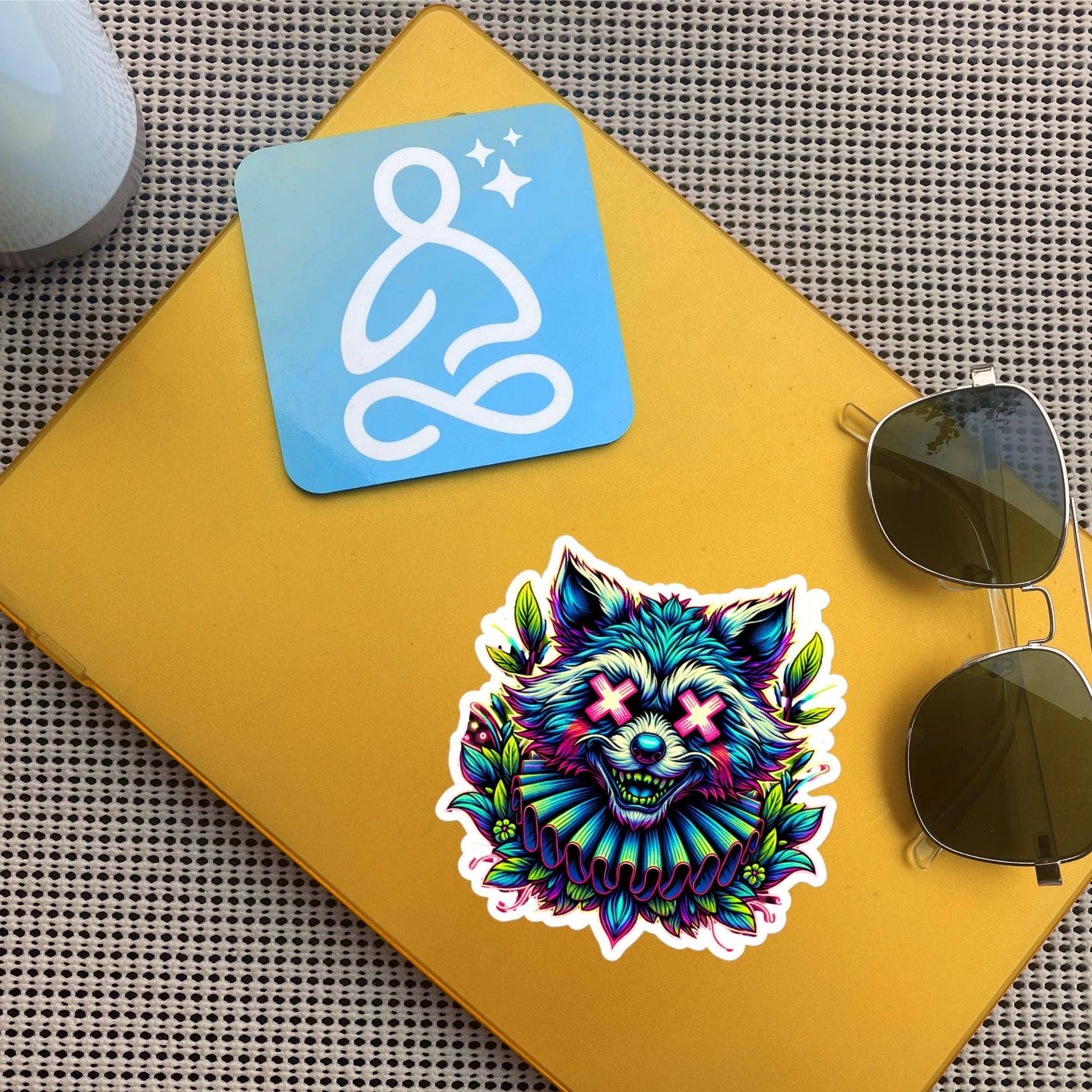 Trippy Weird Evil Clown Raccoon Vinyl Sticker Weirdcore Clowncore Creepy Trash Panda Grunge Goth Waterproof Sticker