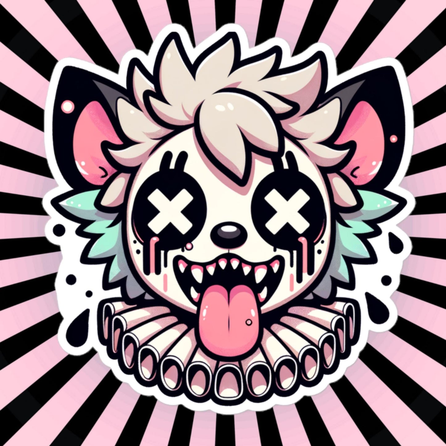 Creepy Cute Weird Spotted Hyena Clown Vinyl Sticker Weirdcore Clowncore Pastel Grunge Goth Clown Animal Waterproof Sticker