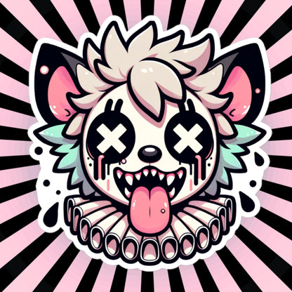 Creepy Cute Weird Spotted Hyena Clown Vinyl Sticker Weirdcore Clowncore Pastel Grunge Goth Clown Animal Waterproof Sticker