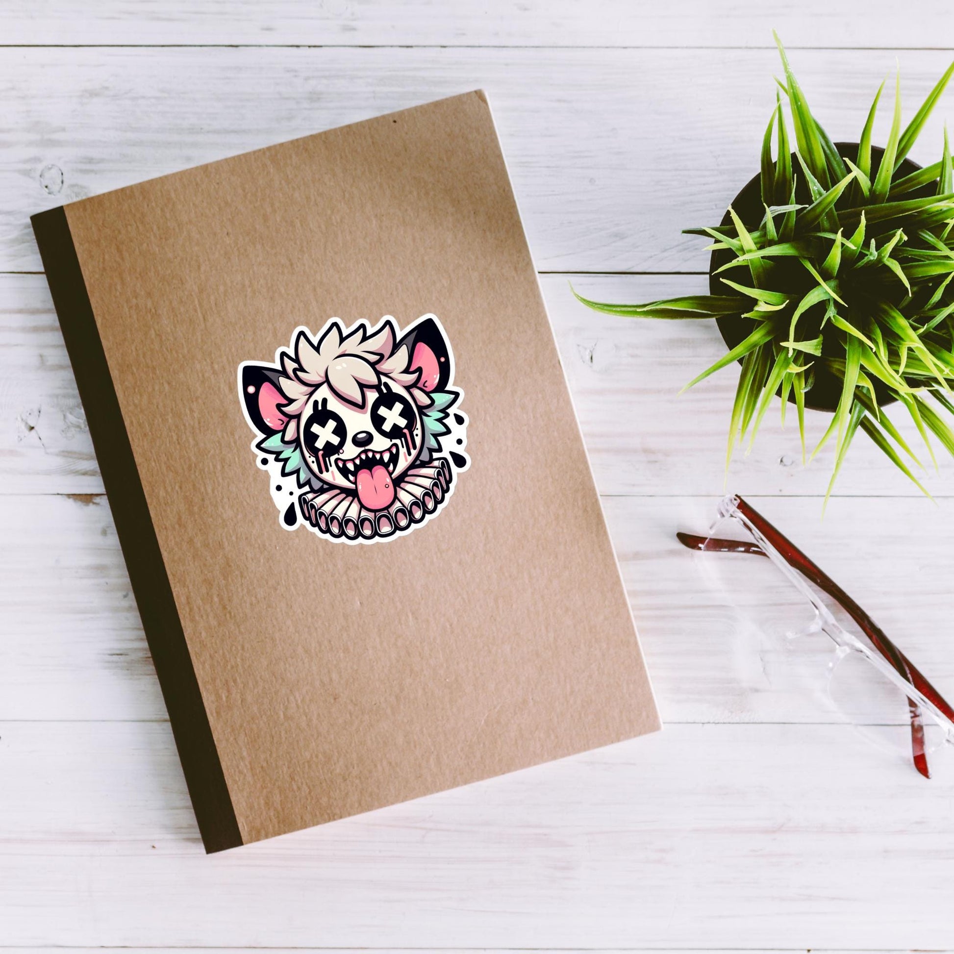 Creepy Cute Weird Spotted Hyena Clown Vinyl Sticker Weirdcore Clowncore Pastel Grunge Goth Clown Animal Waterproof Sticker