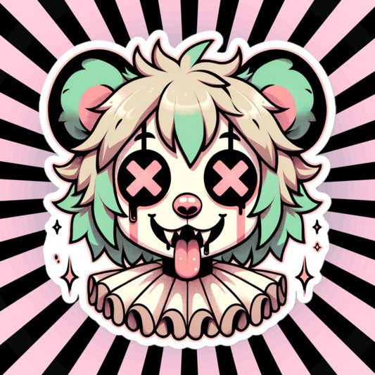 Cute Weird Hyena Clown Vinyl Sticker Weirdcore Clowncore Creepy Pastel Grunge Goth Clown Animal Waterproof Sticker