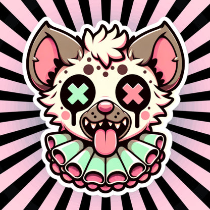 Creepy Cute Weird Hyena Clown Vinyl Sticker Weirdcore Clowncore Pastel Grunge Goth Clown Animal Waterproof Sticker
