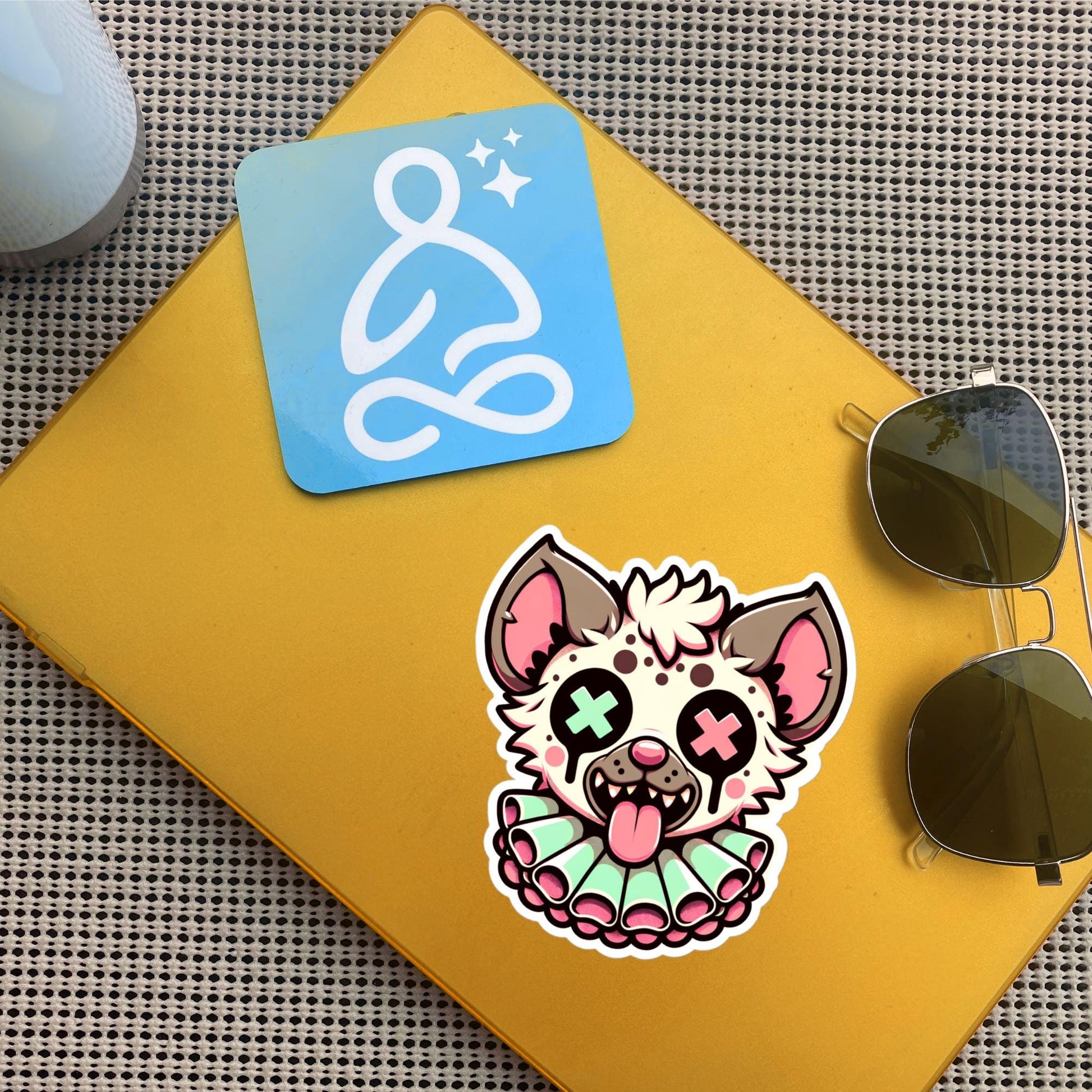 Creepy Cute Weird Hyena Clown Vinyl Sticker Weirdcore Clowncore Pastel Grunge Goth Clown Animal Waterproof Sticker