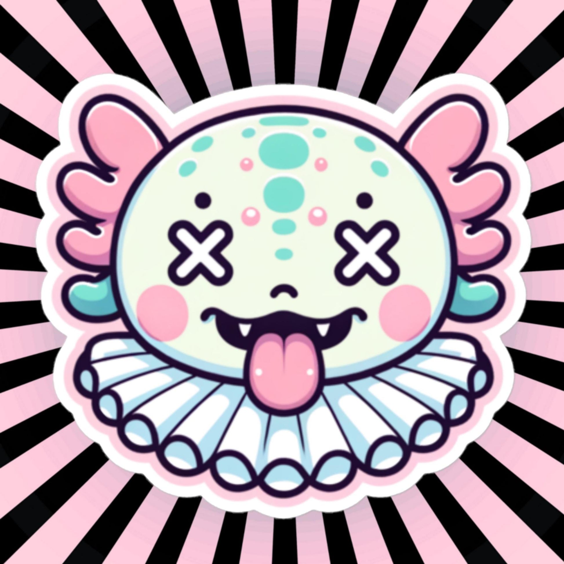 Creepy Cute Weird Axolotl Clown Vinyl Sticker Weirdcore Clowncore Pastel Grunge Goth Clown Animal Waterproof Sticker