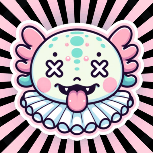 Creepy Cute Weird Axolotl Clown Vinyl Sticker Weirdcore Clowncore Pastel Grunge Goth Clown Animal Waterproof Sticker