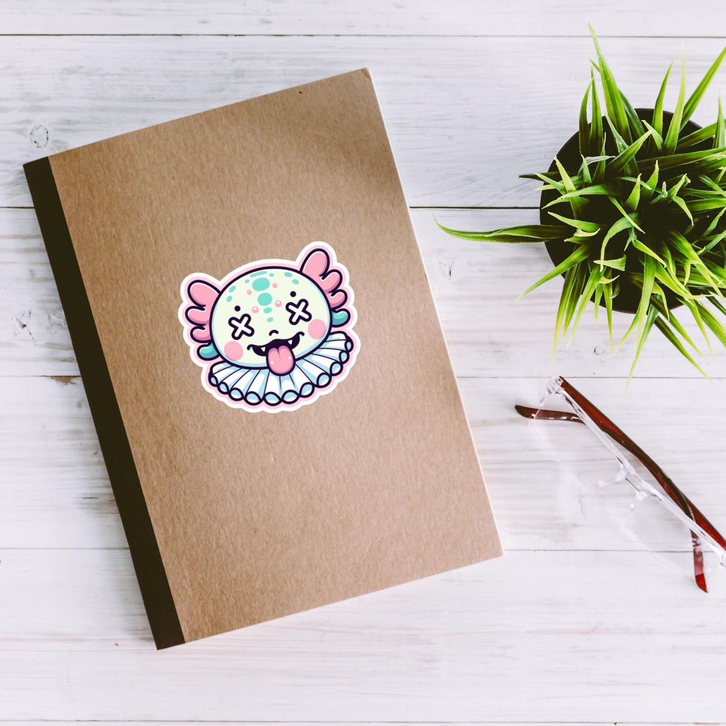 Creepy Cute Weird Axolotl Clown Vinyl Sticker Weirdcore Clowncore Pastel Grunge Goth Clown Animal Waterproof Sticker
