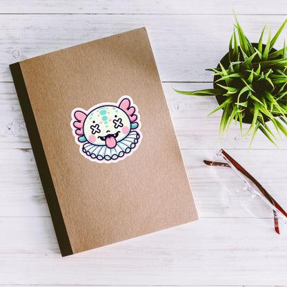Creepy Cute Weird Axolotl Clown Vinyl Sticker Weirdcore Clowncore Pastel Grunge Goth Clown Animal Waterproof Sticker