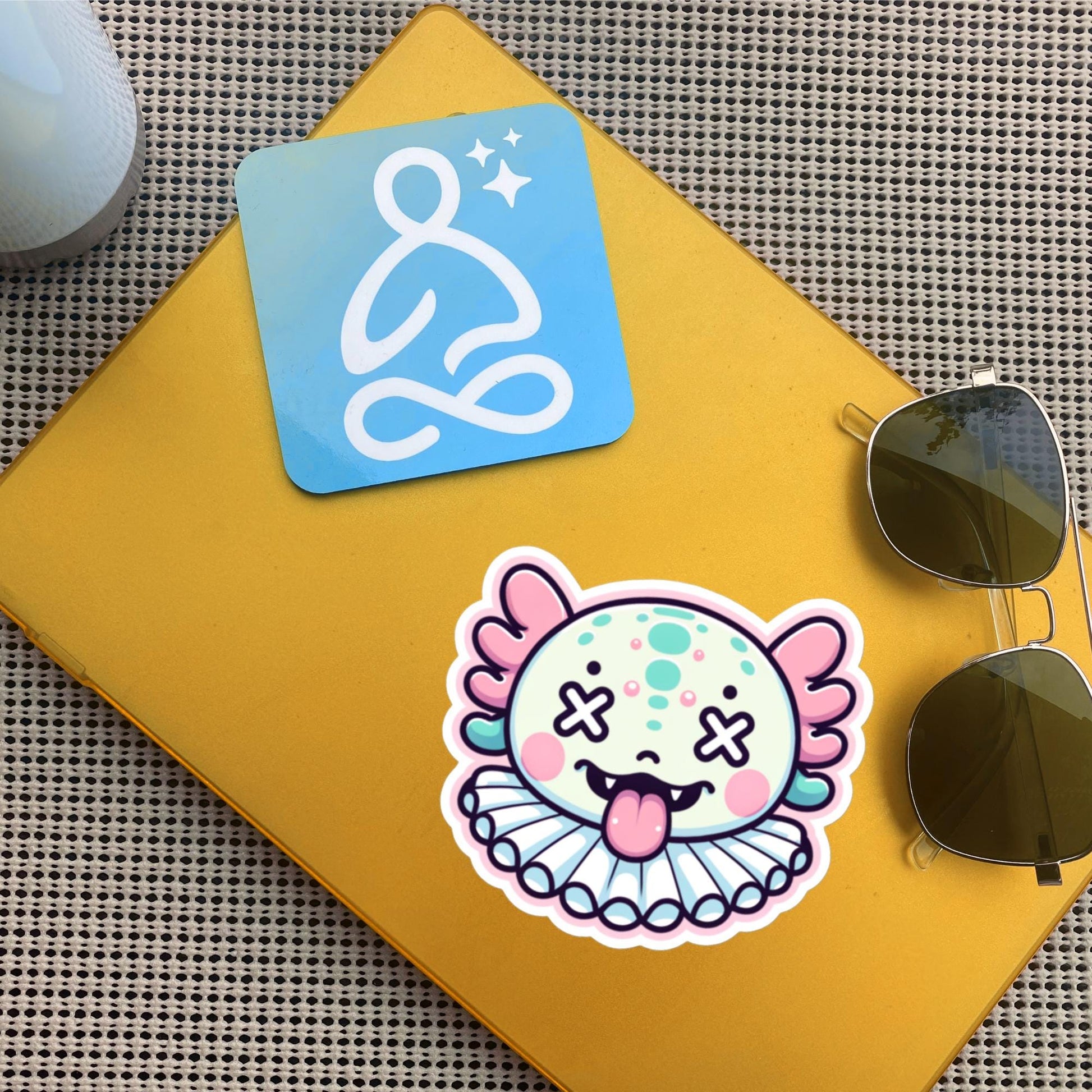 Creepy Cute Weird Axolotl Clown Vinyl Sticker Weirdcore Clowncore Pastel Grunge Goth Clown Animal Waterproof Sticker