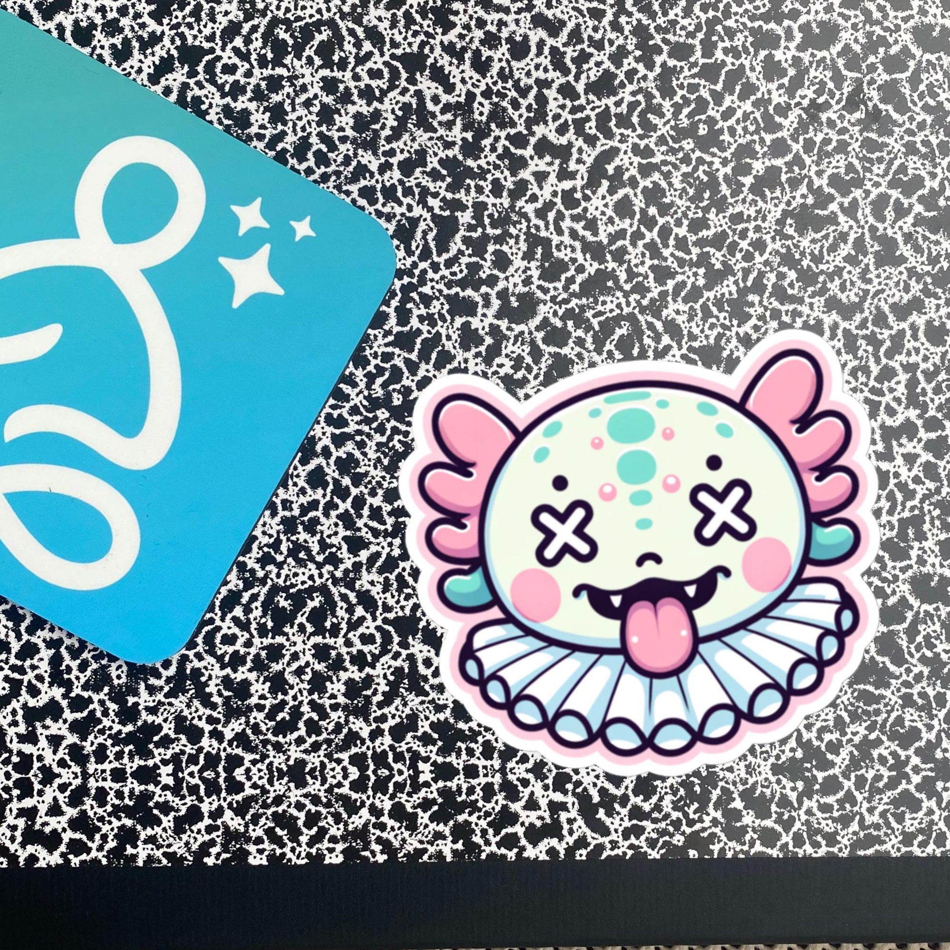 Creepy Cute Weird Axolotl Clown Vinyl Sticker Weirdcore Clowncore Pastel Grunge Goth Clown Animal Waterproof Sticker